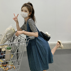 蓝色小个子时尚减龄假两件连衣裙女2023夏新款法式温柔风显瘦裙子图片