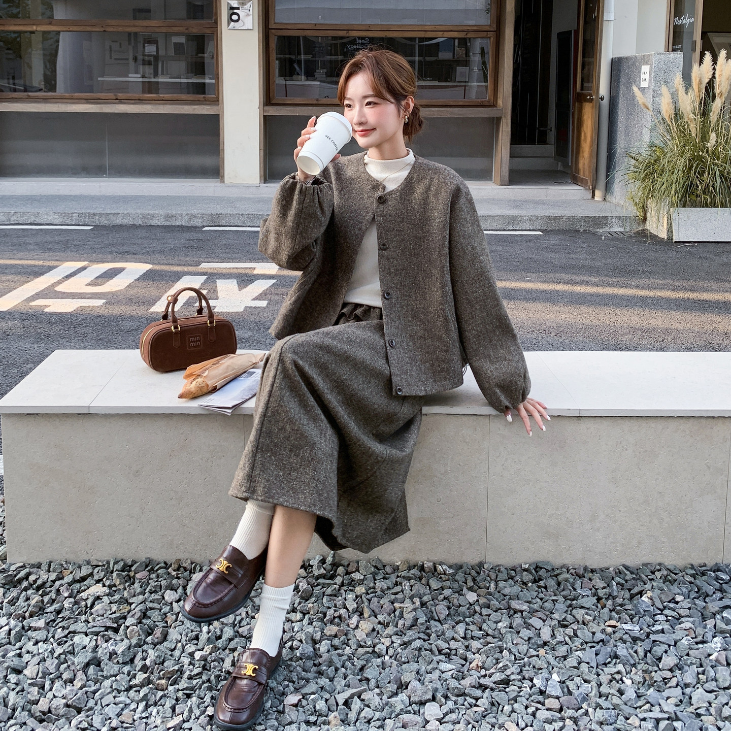 加棉加厚毛呢外套半身裙套装女2025冬季新款大方得体巨好看两件套,女装毛呢外套,2C206