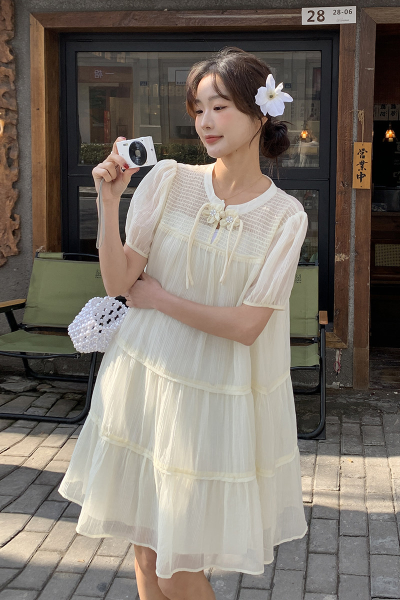 法式新中式国风连衣裙女2024夏季新款小个子宽松显瘦复古气质裙子,女装连衣裙,2C317A