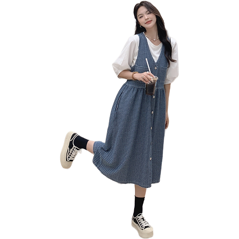 可盐可甜牛仔背带连衣裙两件套女2025夏季新款法式甜美减龄背心裙,女装连衣裙,2C115