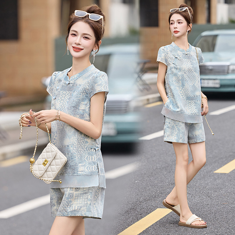 新中式国风时尚套装女2025夏装爆款小个子复古洋气减龄短裤两件套,女装套装/套裙,衣佳和