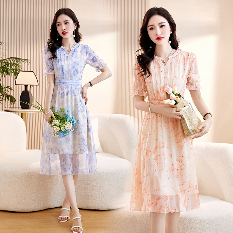 2025年夏季新品优雅清凉显瘦连衣裙，女装连衣裙，臻衣坊,女装连衣裙,1C078
