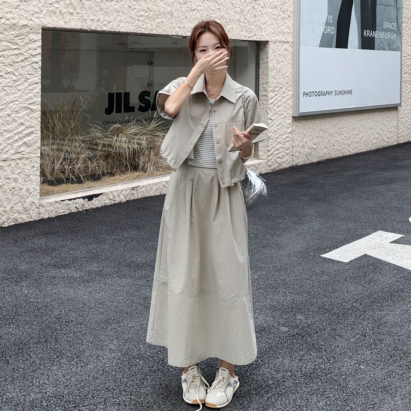 韩系复古休闲套装裙女2025夏季新款简约百搭衬衫高腰半身裙两件套,女装套装/套裙,2C259