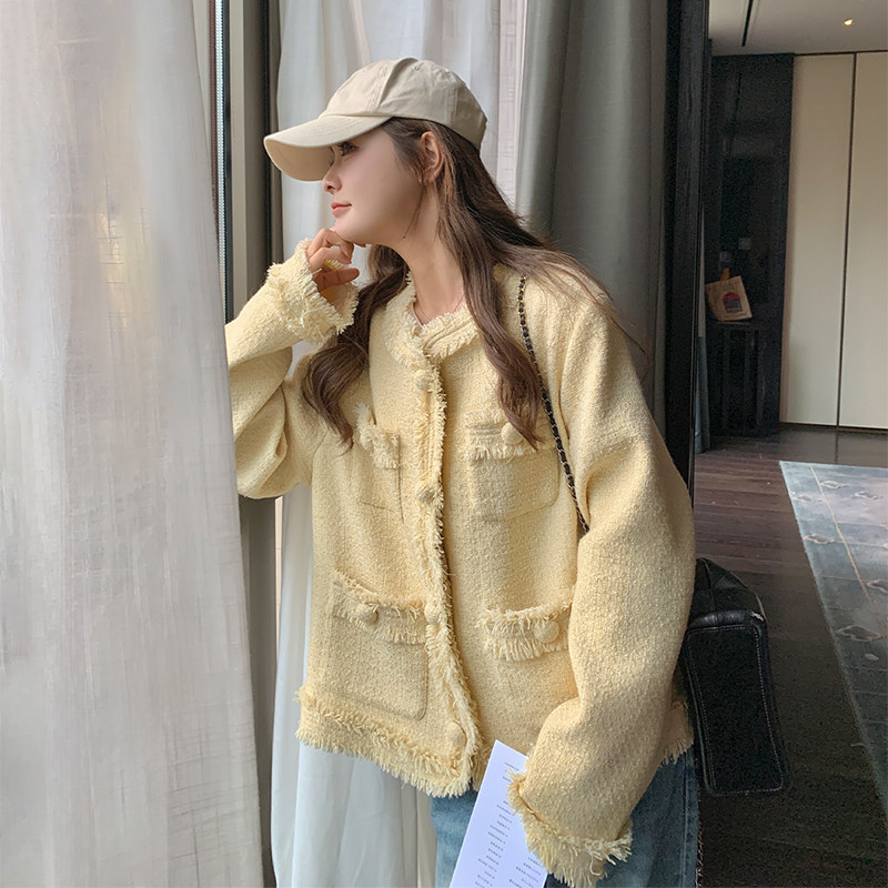 【档口+买家秀】高品质奶黄色小香风外套C155-1060-P155控218,女装短外套,2C155
