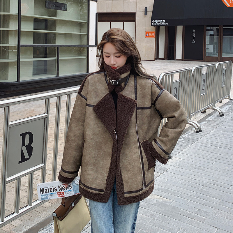 现货！美拉德高品质羊羔毛皮毛一体机车服2361P220K318图片