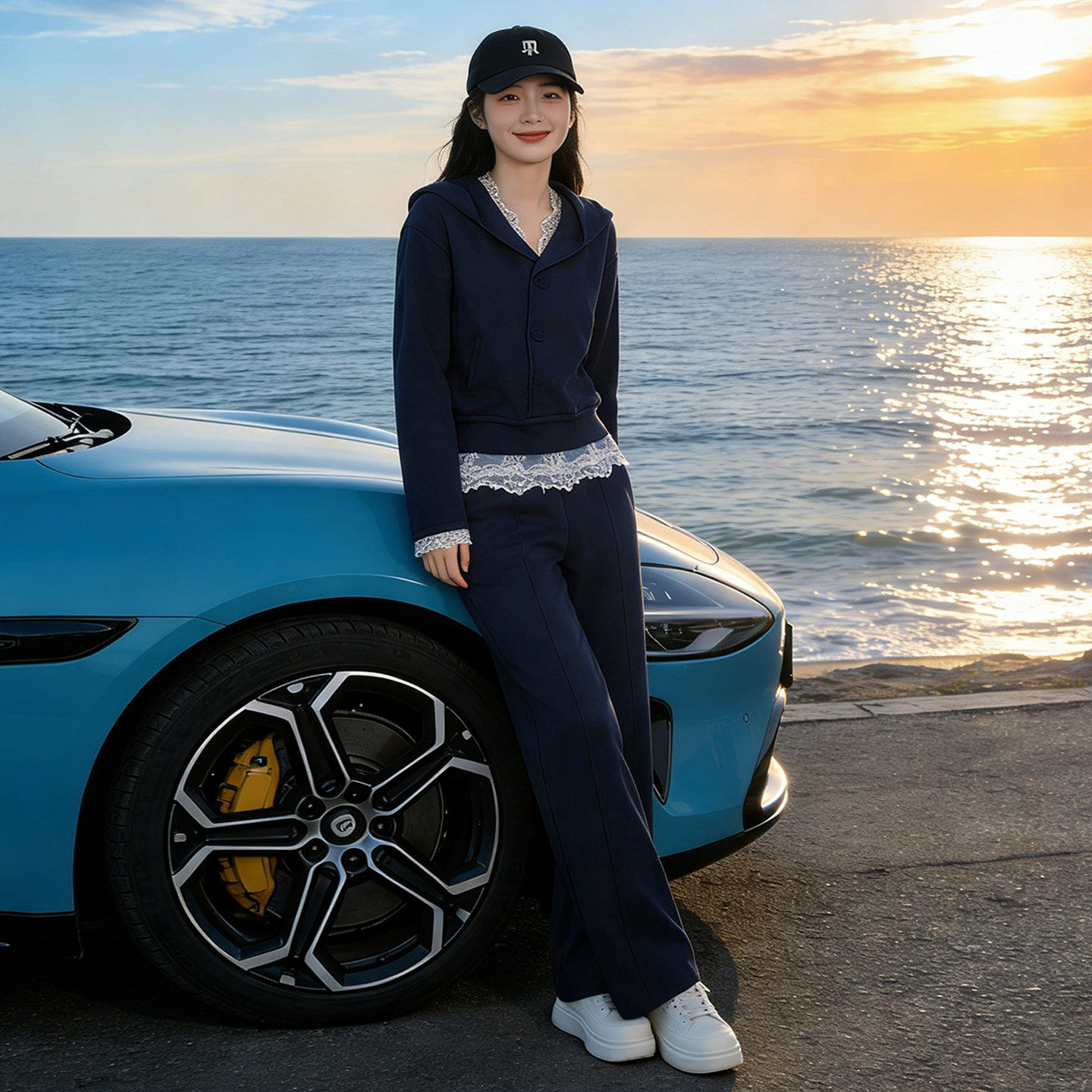 欧货时尚休闲运动套装女秋季连帽卫衣内搭蕾丝背心阔腿裤三件套潮,女装套装/套裙,2C310