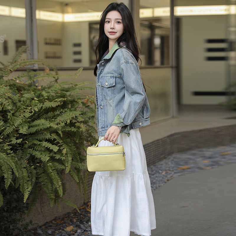 春装新款牛仔短款外套单排扣彩色翻领长袖拼接上衣,女装短外套,安在秀（1C042）