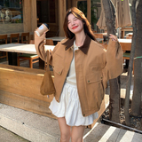 韩系复古拼色翻领外套女2025秋季新款设计感甜酷风休闲小个子夹克，女装短外套，2B235