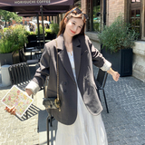 灰色高级感温柔风蕾丝袖口西服女2025秋季新款气质显瘦小西装外套，女装西装，2C258