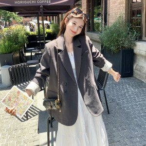 灰色高级感温柔风蕾丝袖口西服女2025秋季新款气质显瘦小西装外套图片