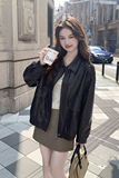 棕色美拉德皮衣外套女春秋2025新款美式复古时尚流行宽松休闲夹克，女装皮衣，2C291