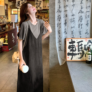 粉色假两件拼接连衣裙女夏季2025新款设计感独特高级感显瘦吊带裙图片