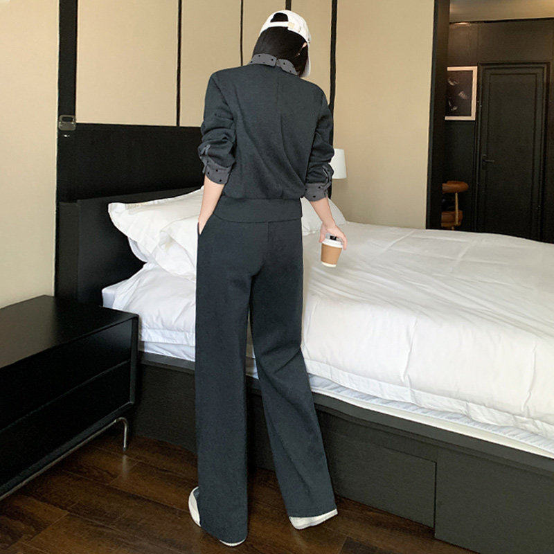 女春高级感拼接色烫钻订珠卫衣阔腿裤两件套,女装套装/套裙,2C310