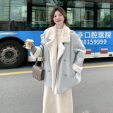 新款蓝色皮毛一体加厚外套7682-P235-K328，女装皮草，2C159