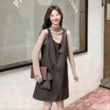 现货:秋季休闲高级复古PU皮裙打底衫两件套2C135-8896P155K228，女装套装/套裙，2C135