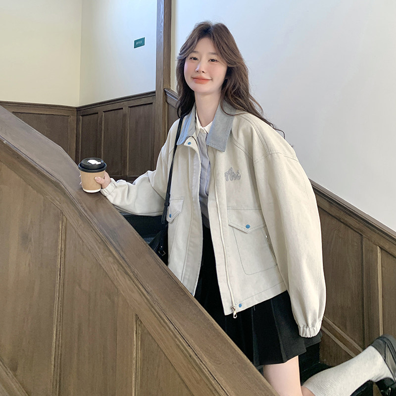 美式拼接牛仔外套女2025春季新款小众设计感韩系时尚复古休闲夹克,女装短外套,2C166