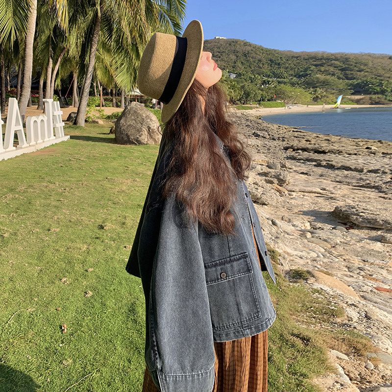 港风复古牛仔短外套女2025年秋季新款韩版小个子休闲百搭夹克上衣,女装短外套,2C321