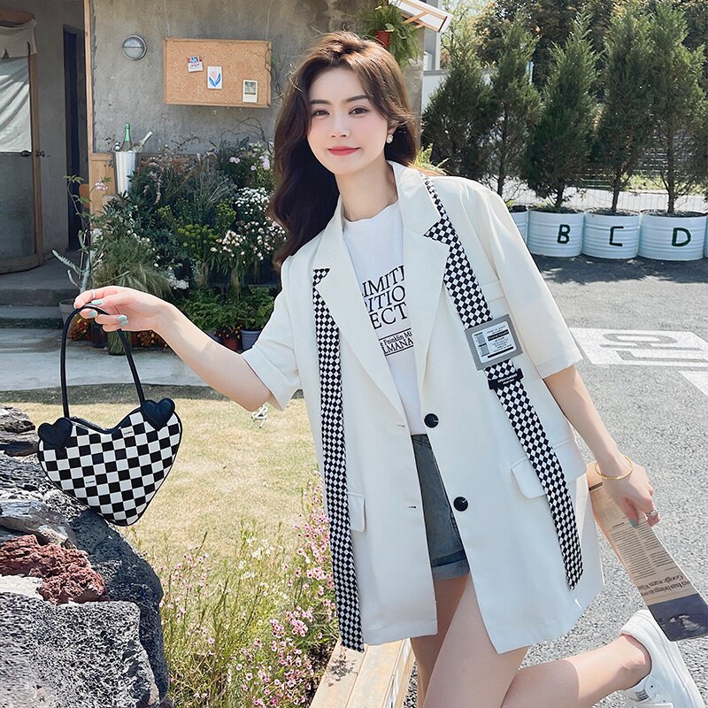 甜辣白色西装外套女春秋2025新款秋装女装设计感炸街宽松气质西服图片