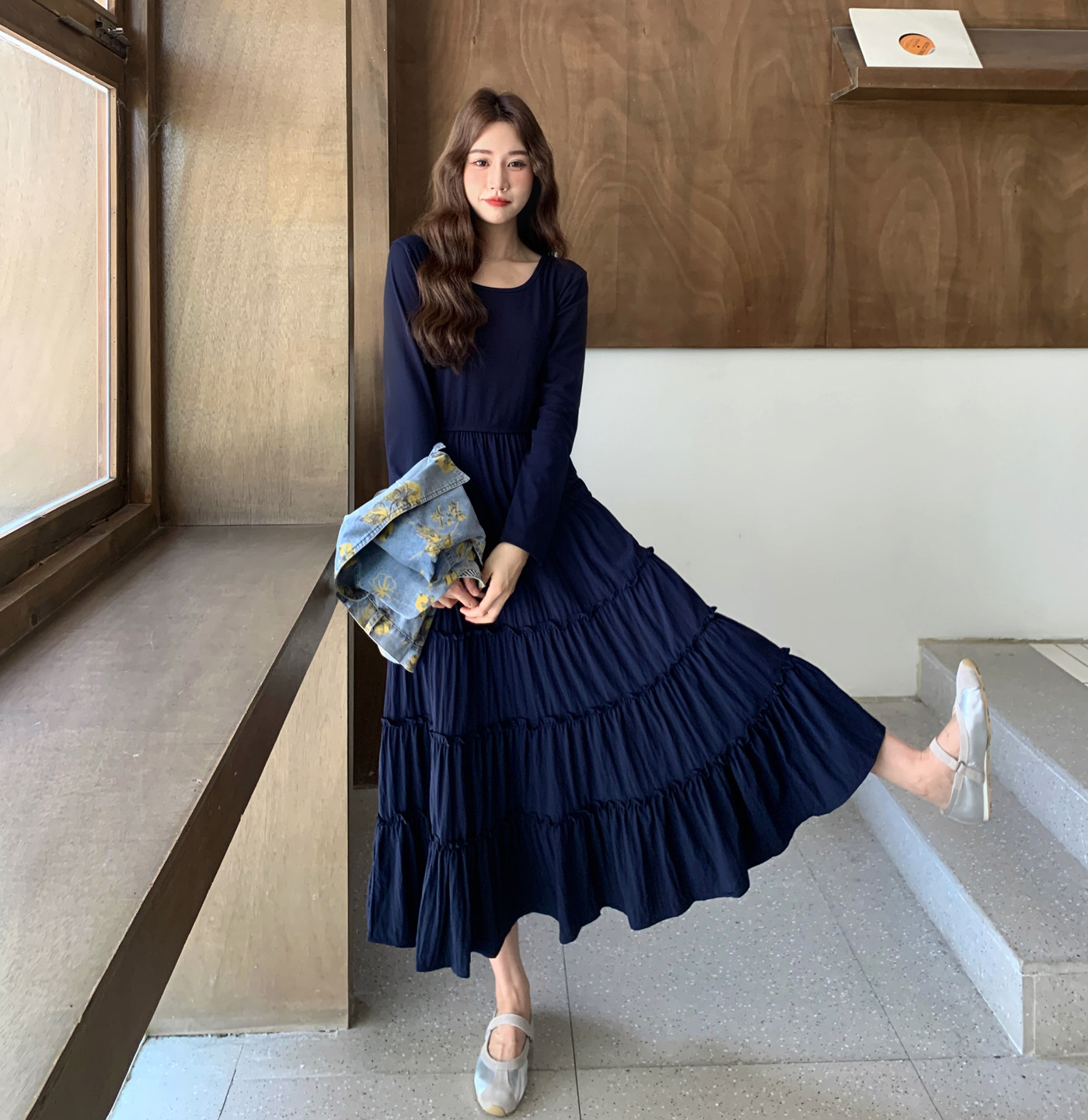 牛仔印花马甲套装裙女2025秋季新款韩系氛围感穿搭气质长裙两件套,女装套装/套裙,2C266