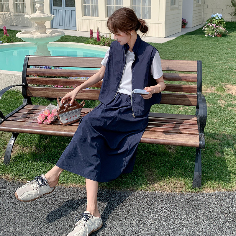 复古蕾丝拼接牛仔套装裙女2025夏新款盐甜系polo上衣半身裙两件套,女装套装/套裙,2D043