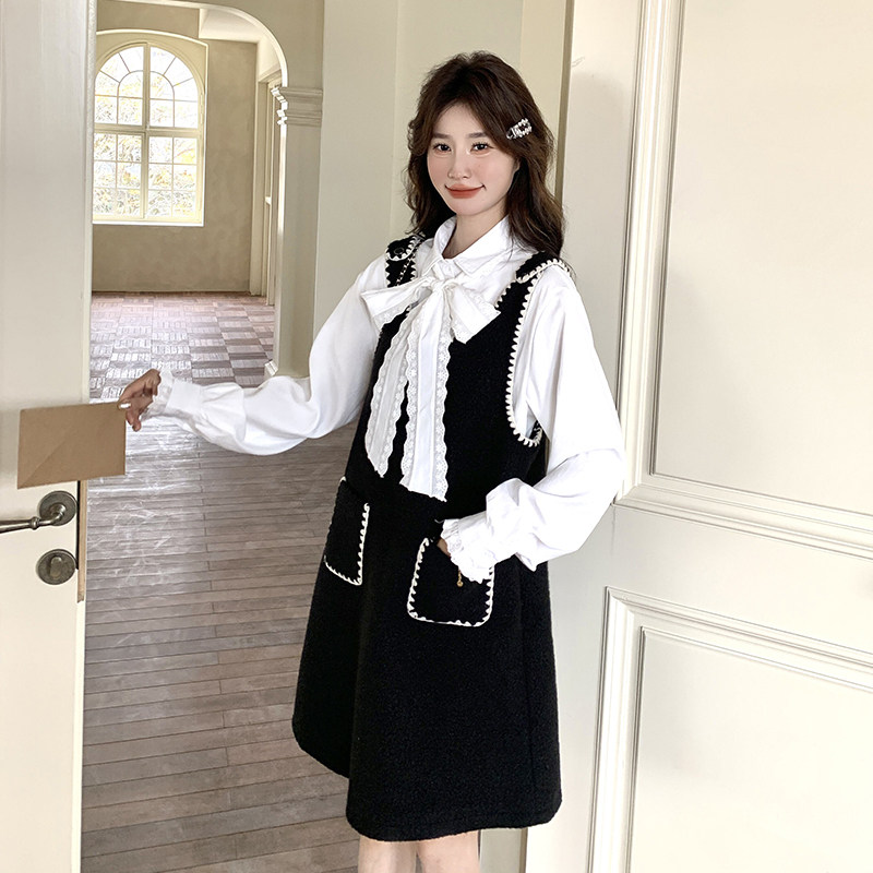 现货:春装新款黑色背带裙＋白衬衫两件套装裙2C135-6870P145K228,女装连衣裙,2C135