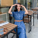 薄款收腰牛仔连衣裙女夏2024新款高级感法式收腰港味复古长裙轻熟，女装连衣裙，2C022