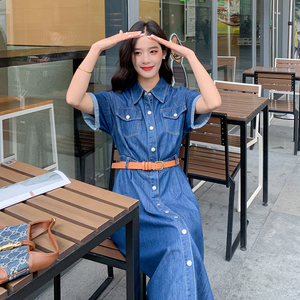 薄款收腰牛仔连衣裙女夏2024新款高级感法式收腰港味复古长裙轻熟图片