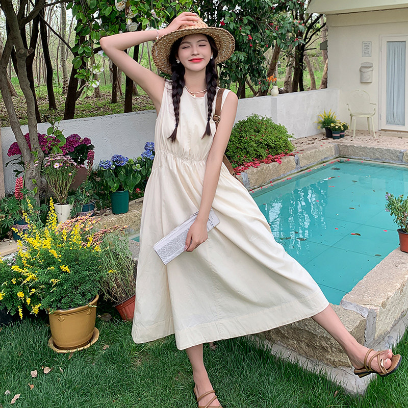 白色无袖背心连衣裙女2025年夏季新款法式温柔风甜美减龄初恋长裙,女装连衣裙,2C122