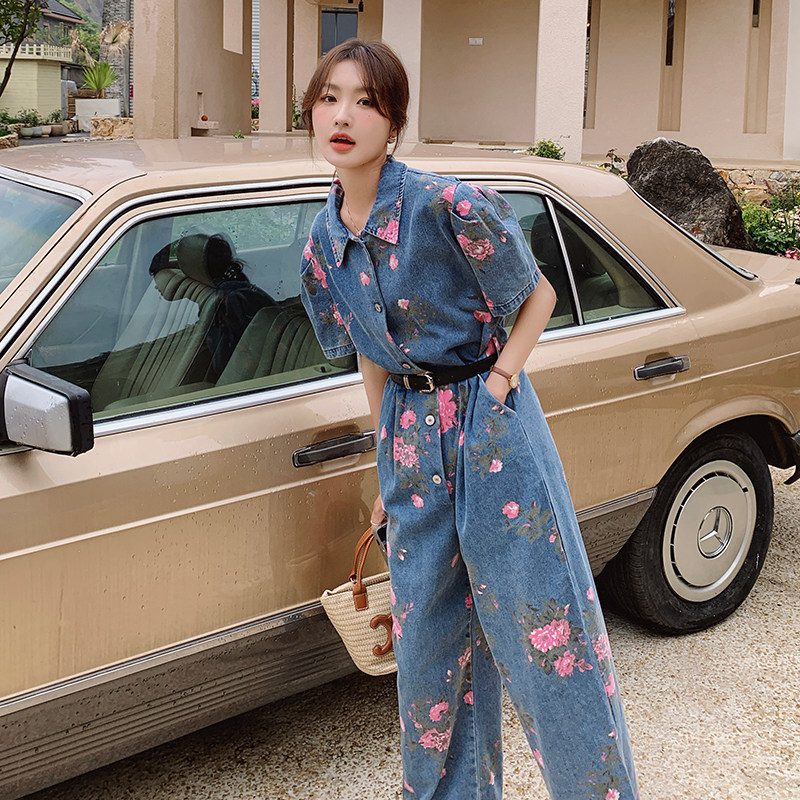 2C085-Q903P135工装印花牛仔连体裤衣女连衣裤现货，女装连体裤，2C085