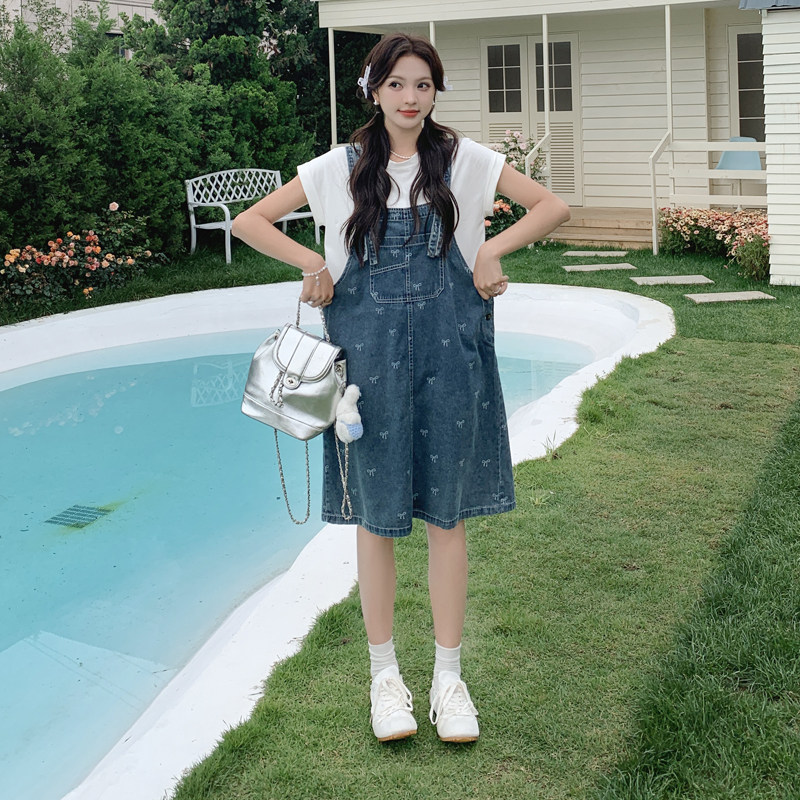 学院风碎花牛仔背带裙女夏薄款新款洋气减龄小个子休闲显瘦连衣裙,女装套装/套裙,2C266