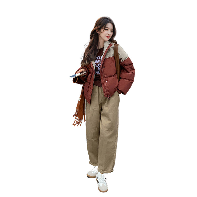 现货！主推2025冬装新款韩版加厚宽松休闲拼接连帽面包服棉服,女装棉衣/棉服,2D148