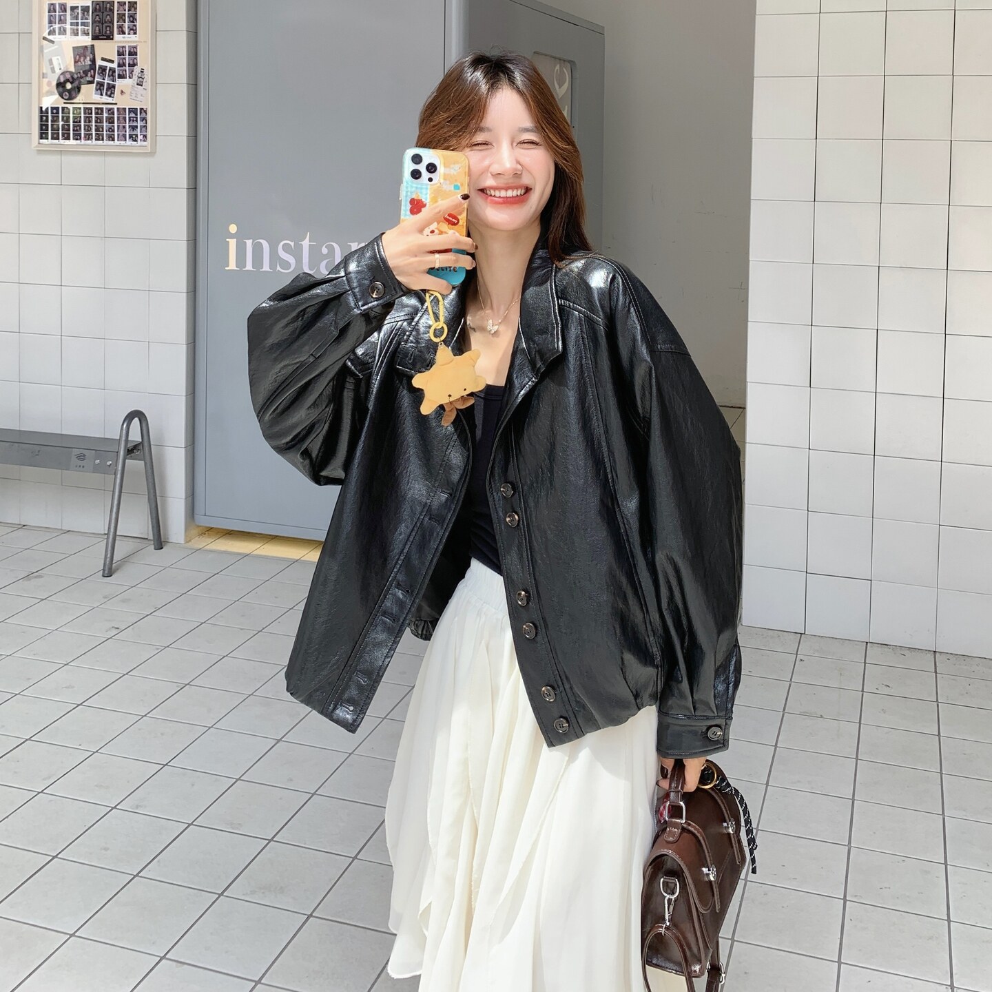 复古美式黑色短款机车服外套女春秋超火好看高级小众皮衣夹克上衣,女装皮衣,2C271
