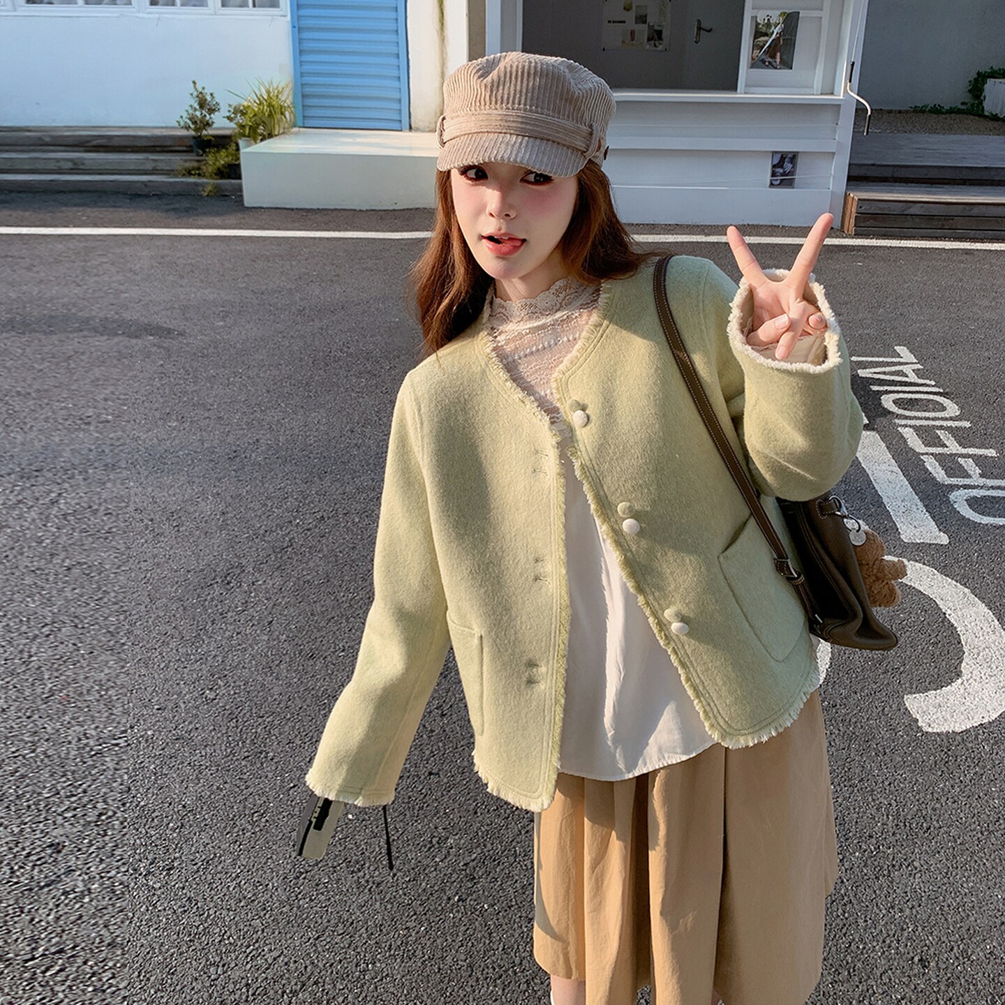现货新款双面羊毛短外套2D035-25098P235K348,女装毛呢外套,2D035