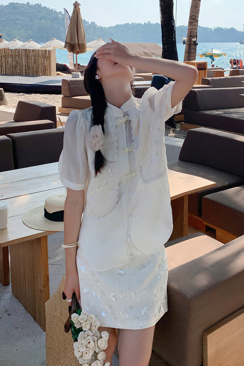 【原创】现货新品新中式风亮片两件套超短裙P195-258,女装套装/套裙,2C081