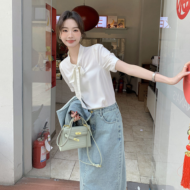 复古时尚牛仔套装裙女2024新款春夏洋气牛仔马甲衬衣半身裙三件套,女装套装/套裙,2C057