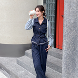 【新款，现货】26春牛仔衬衣马甲拼接假两件套2C215-P205-K328，女装套装/套裙，2C215