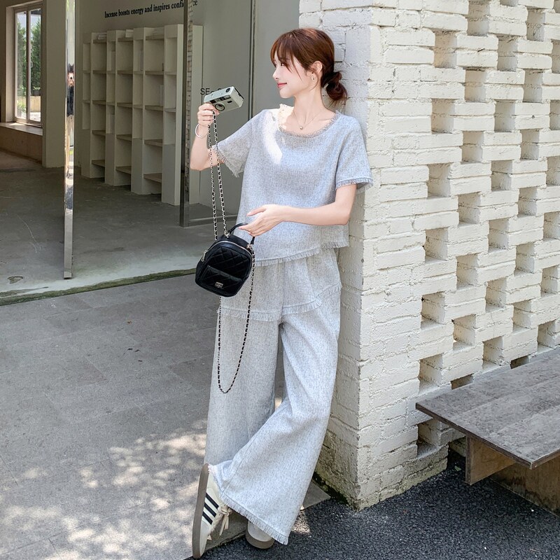 现货新款小香风休闲减龄流苏上衣阔腿套装269-9157-P160-K238,女装套装/套裙,2B235