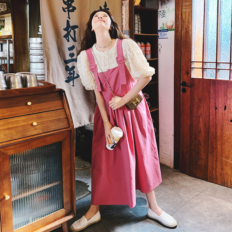 档口2026夏季设计感树莓粉宽松显瘦背带裙88616-P145K198，女装连衣裙，2C069