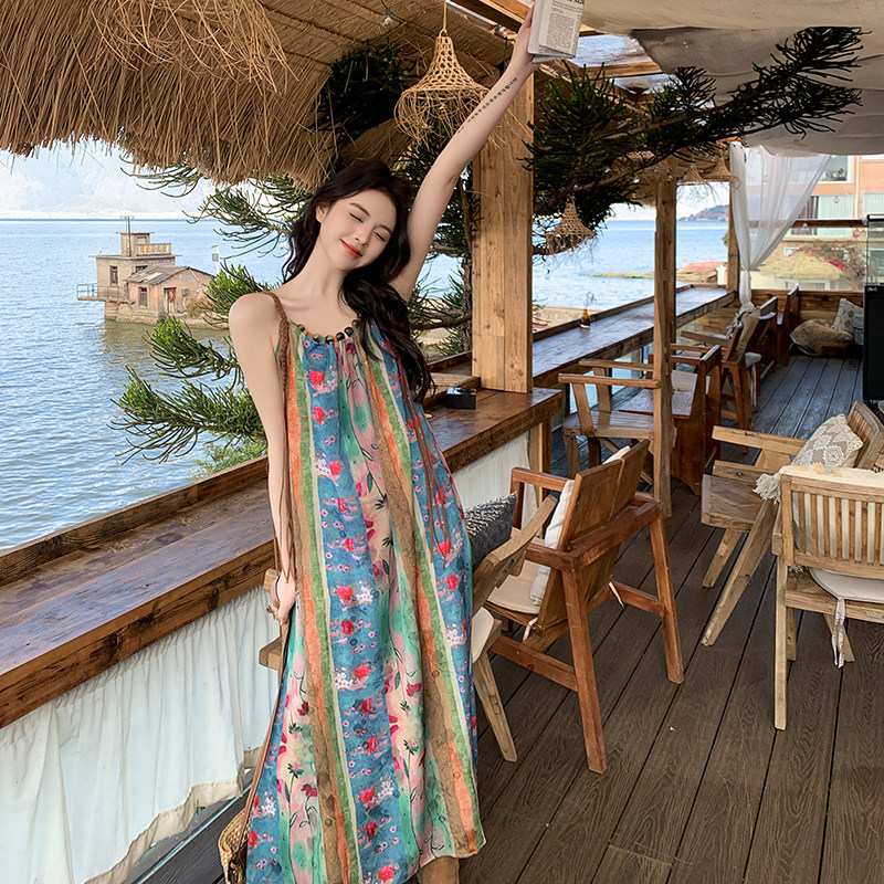 小众设计感绿色针织镂空罩衫连衣裙女夏季2025新款印花,女装连衣裙,2C177