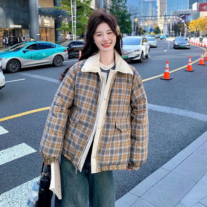 【新款现货】格子两面穿90绒新标羽绒服外套2C131-639-P295K418,女装羽绒服,2C131