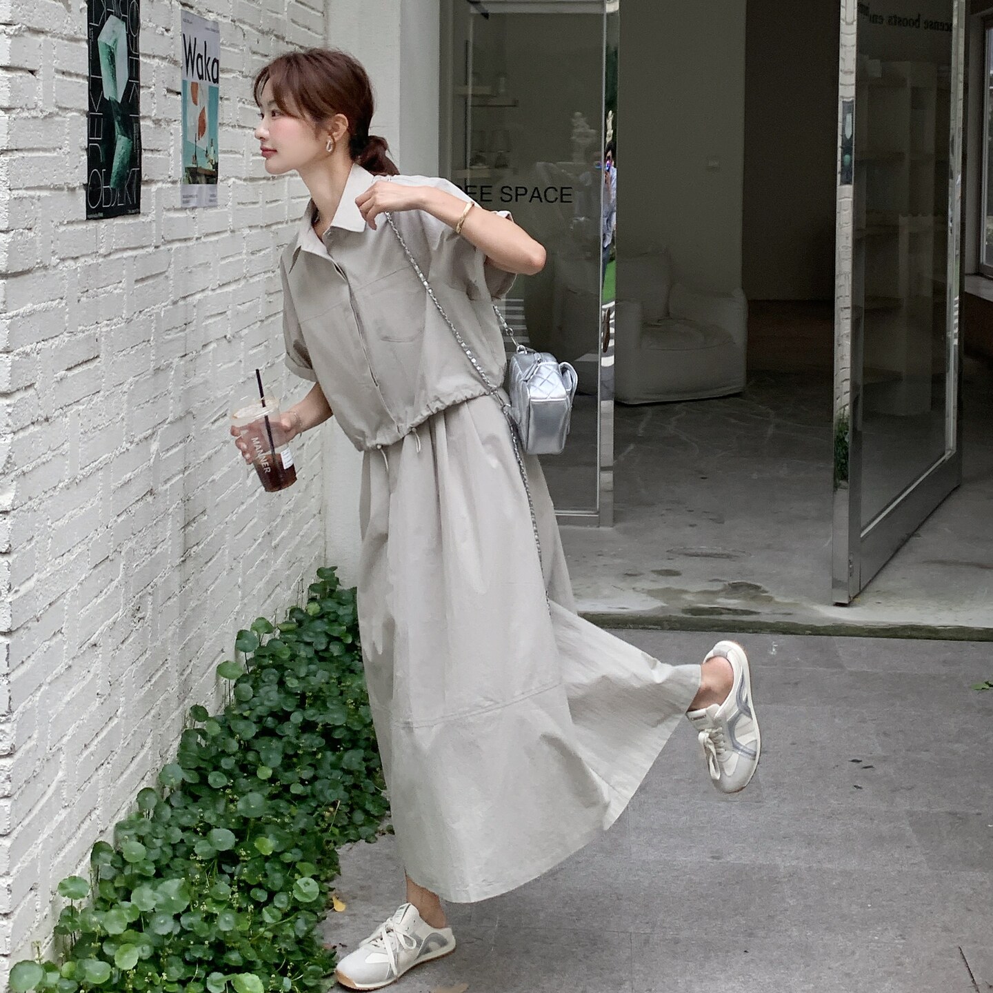 韩系复古休闲套装裙女2025夏季新款简约百搭衬衫高腰半身裙两件套,女装套装/套裙,2C259
