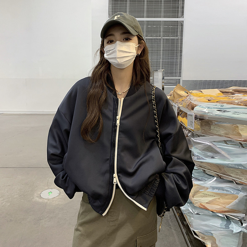 立领拉链短裤棒球服外套男女通用韩版春秋薄款炸街春秋短款时尚,女装短外套,2D043