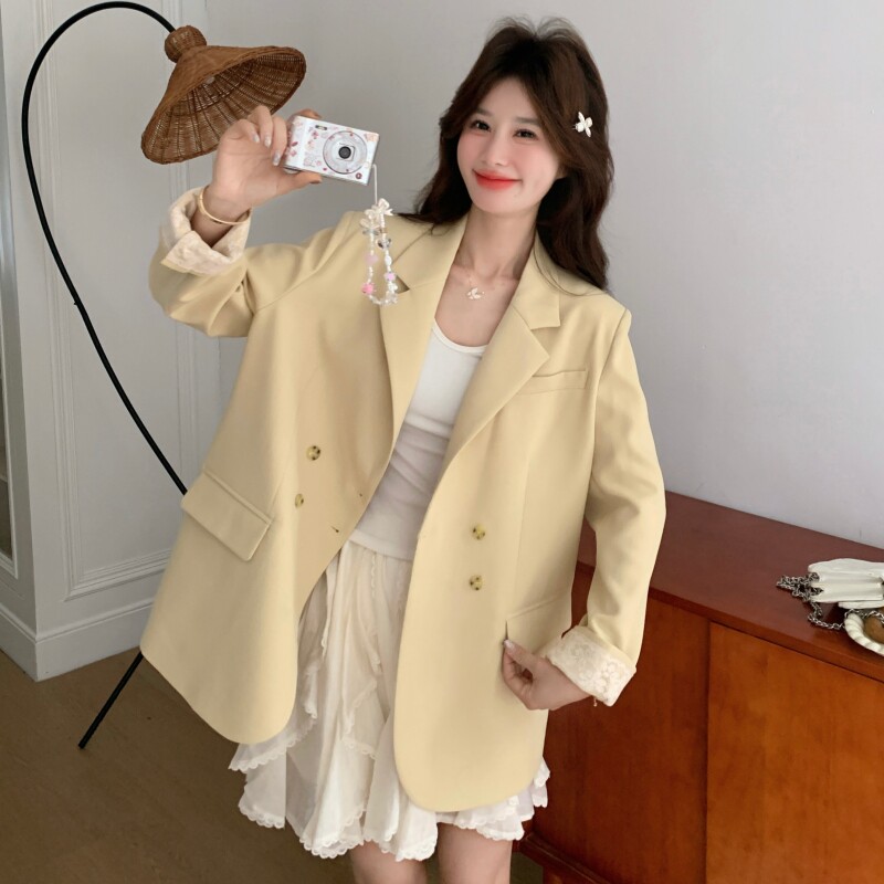 新款！2026春季蕾丝拼接黄色西装短外套C205-P145K238,女装西装,2C320