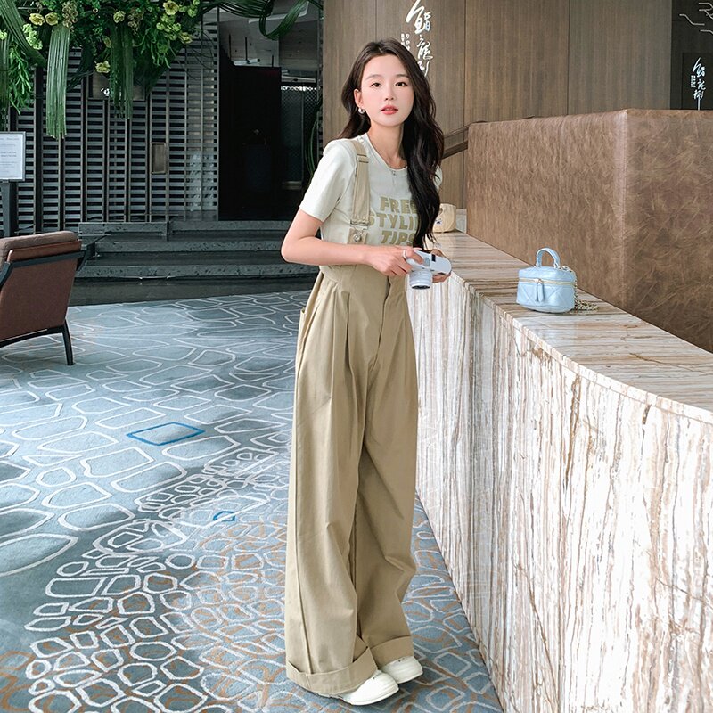 夏装新款韩版时尚高腰背带裤+字母印花T恤2337-P145-控198,女装套装/套裙,2C159