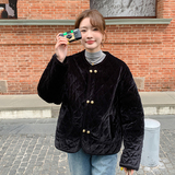 黑色短款丝绒羽绒棉服女秋冬季超火好看高级小众棉衣棉袄轻薄外套，女装棉衣/棉服，2C277