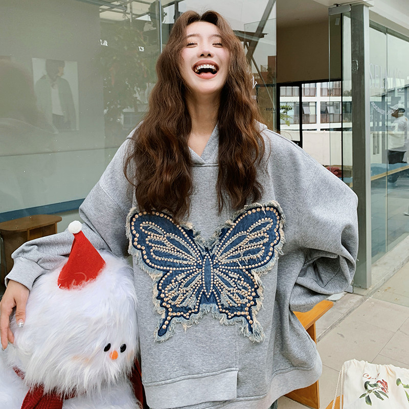 【】刺绣蝴蝶拼接oversize连帽卫衣88025-P135K188,女装连衣裙,2C069