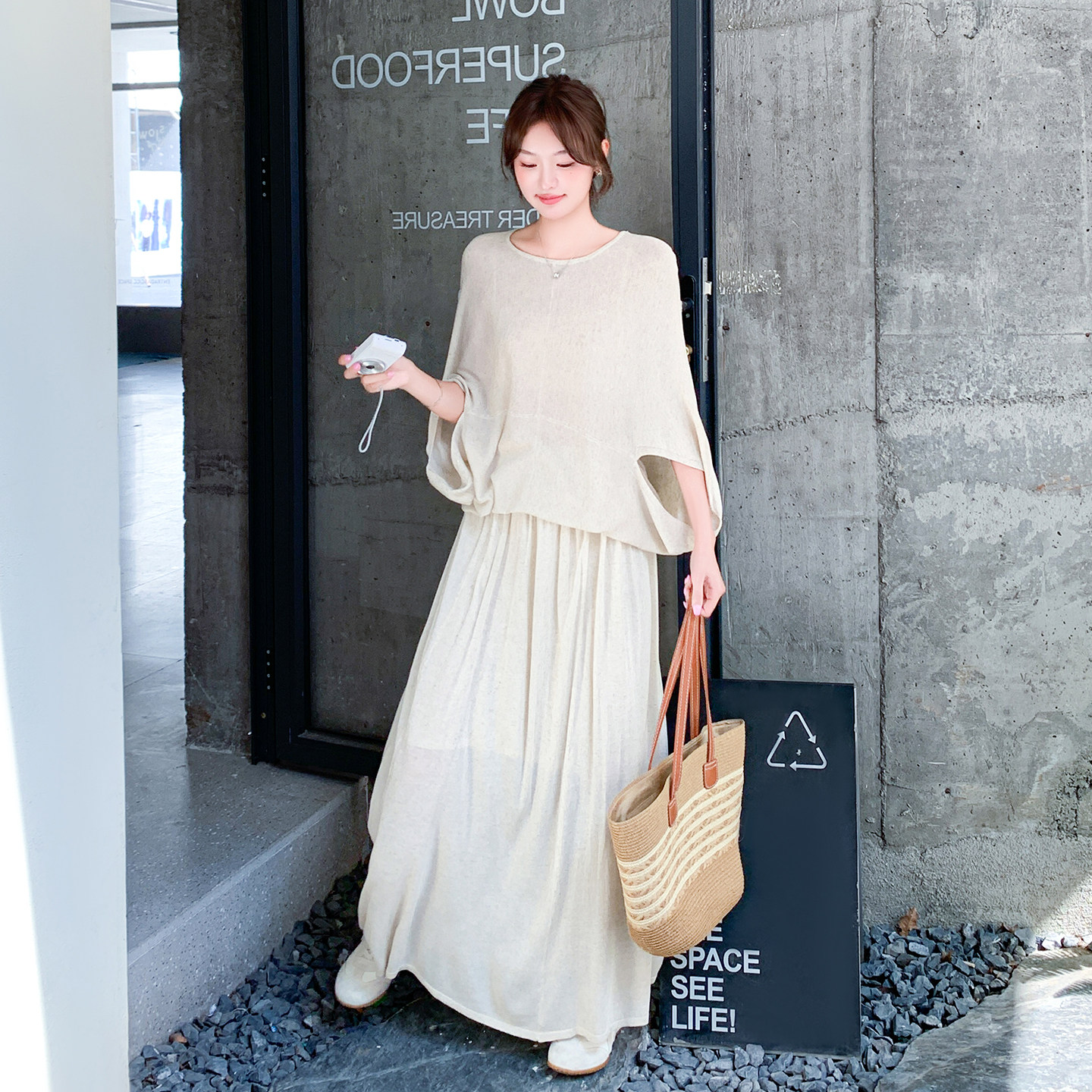 松驰感针织上衣T恤半身裙套装女夏巨好看流行大方得体超火两件套,女装套装/套裙,2D009