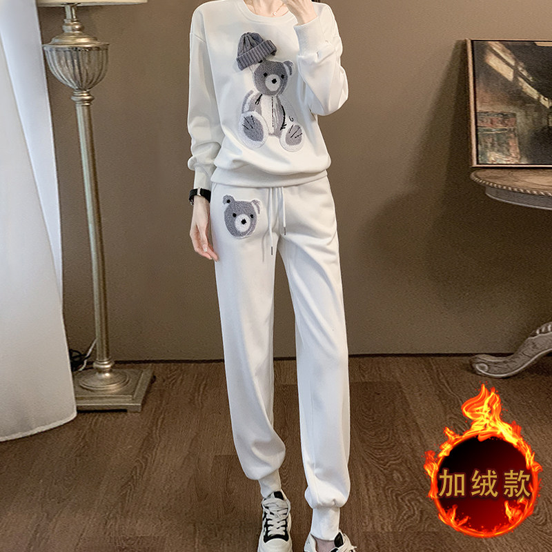 小熊圆领卫衣束脚卫裤加绒两件套潮,女装套装/套裙,2C310