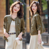 新品现货设计感皮衣外套女短款百搭皮夹克1C115-8111-P120-K228，女装皮衣，吾爱衣