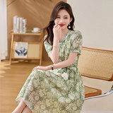 【现货】洋气碎花连衣裙女时尚流行系带收腰1C115-6223-P115-K258，女装连衣裙，吾爱衣